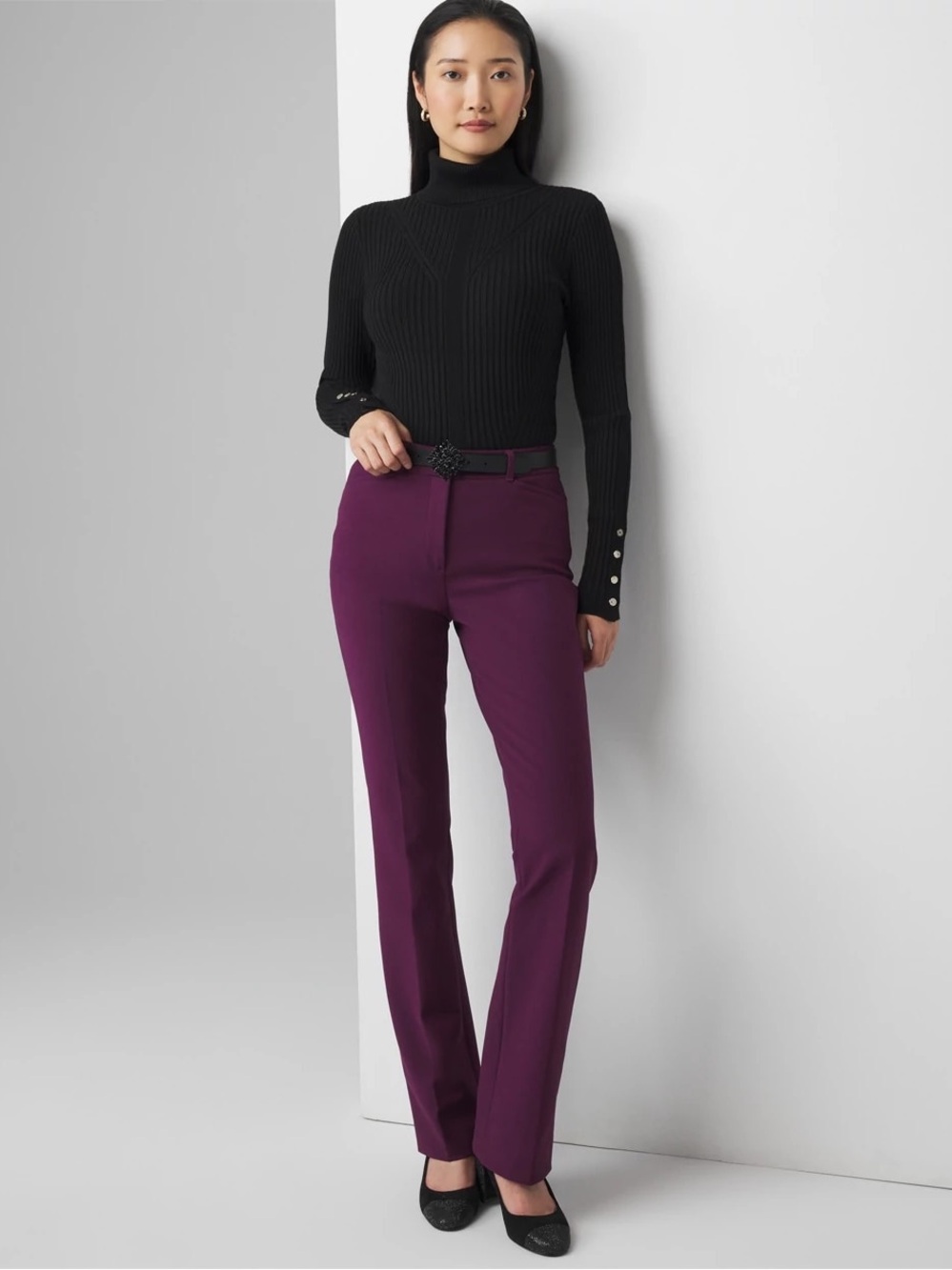NWT White House Black Market The Comfort Stretch Slim Boot in Empire Plum 4S
